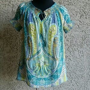 DressBarn Top Womens Sheer Blouse Sz S Green Blue